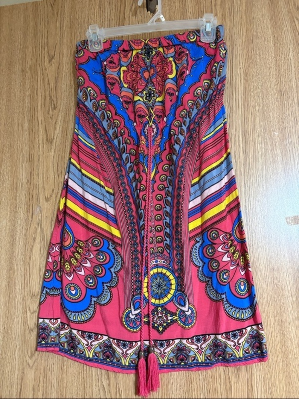 Flying Tomato Yellow Pink Blue Paisley Rayon strapless dress